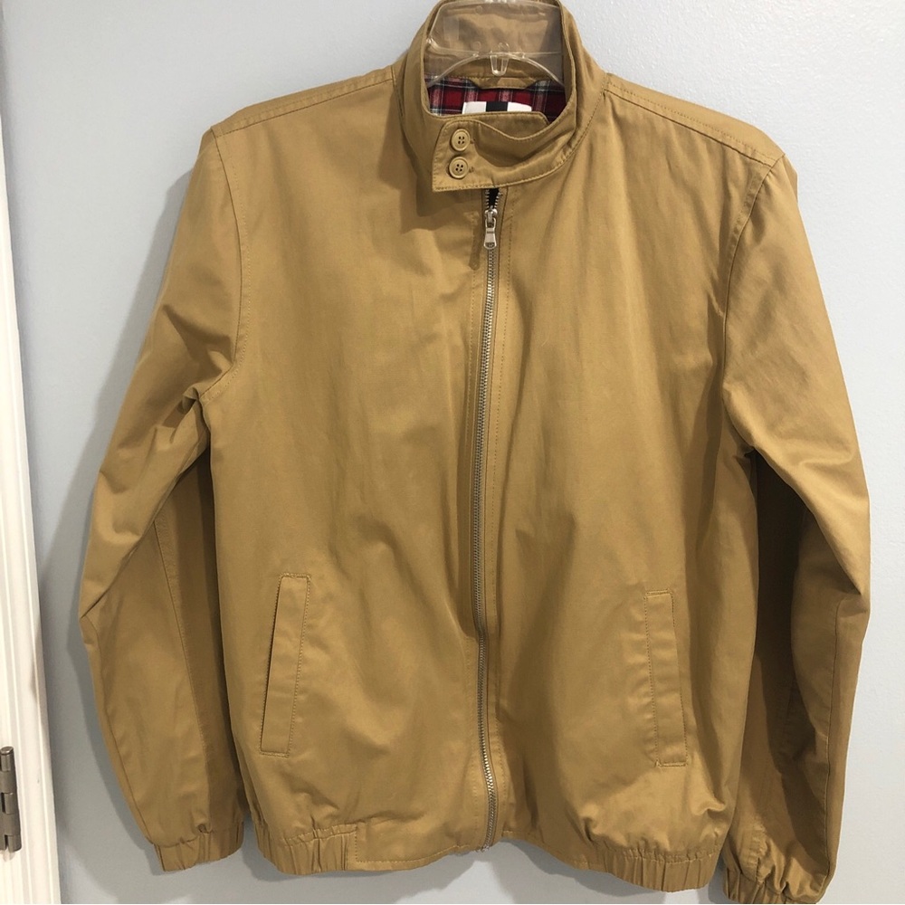 Topman Sand/Khaki Bomber Zip Jacket Red Plaid lined Men’s Size Small